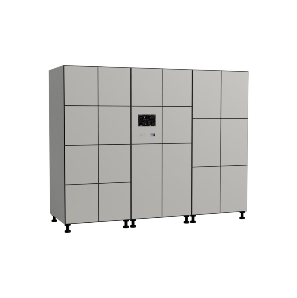 Système de casiers connectés moderne avec interface tactile pour événements, offrant sécurité et praticité aux participants et organisateurs